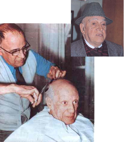 Picasso is having his hair cut by his friend, the barber.