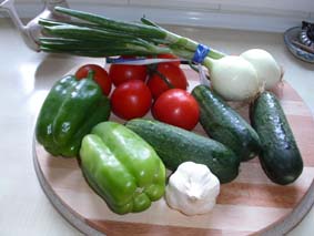 Some of the ingredients to Gazpacho